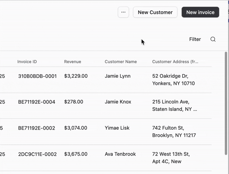 Create invoice interface